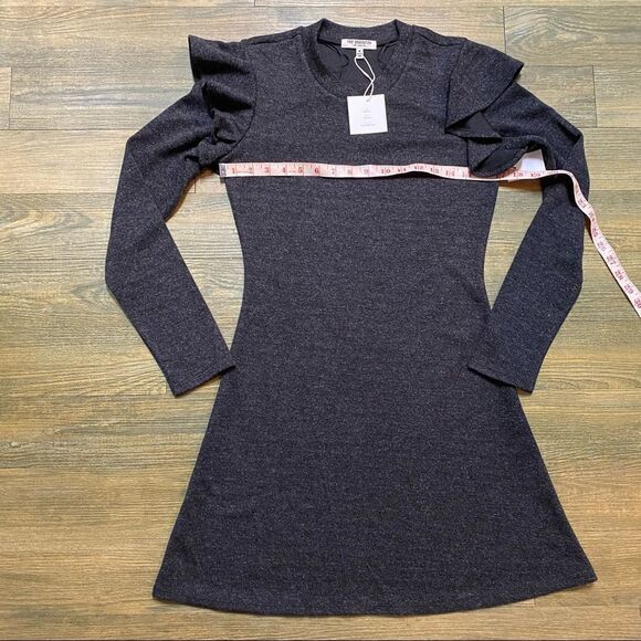 NWT Free Generation LA Gray Ruffle Strong Shoulder Fit & flare Mini Dress M - Picture 8 of 10